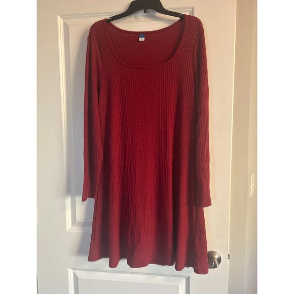 NWT Old Navy Red Ribbed Long Sleeve Dress Polyester Blend Size XL - Picture 1 of 6